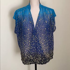 CAbi Blue Gold Dot Sleeveless Wrap Blouse Size S